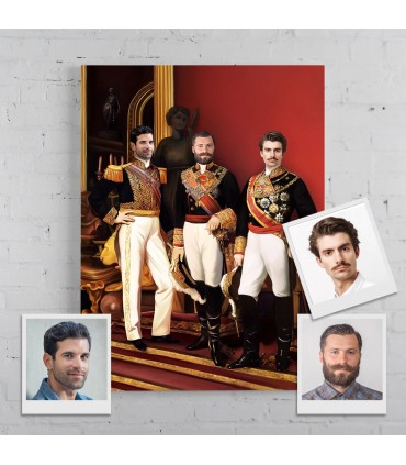 Portret personalizat - 3 persoane - Cavaleri la bal